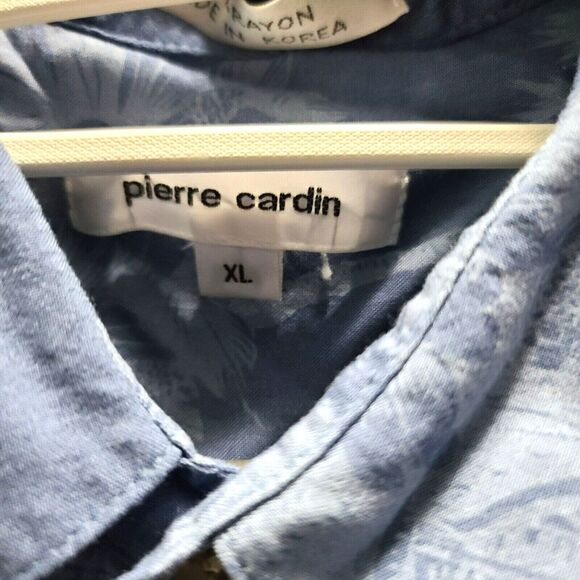 Pierre Cardin Mens Button-up Shirt Blue Size XL 100% Rayon Short Sleeve Palms - Picture 5 of 12